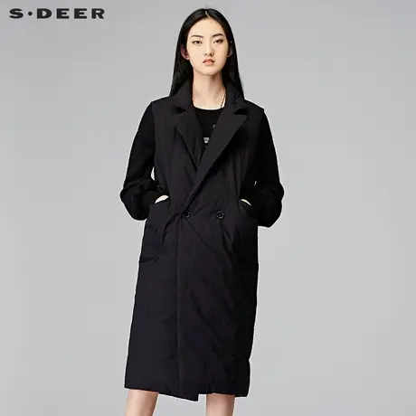sdeer圣迪奥2018冬装复古黑色无袖加厚长款羽绒马甲女装S17461667商品大图