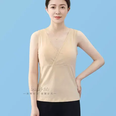 带胸垫可以放义乳的背心棉质薄款V领无袖打底可拆卸图片
