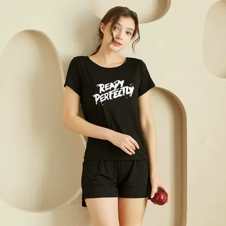 可外穿春夏薄款莫代尔睡衣女套装带胸垫短袖短裤两件套家居服新款图片