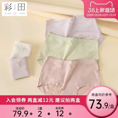 彩田夏季新款棉莫混纺纯色提花蝴蝶结柔软透气抗菌底裆女士三角裤图片