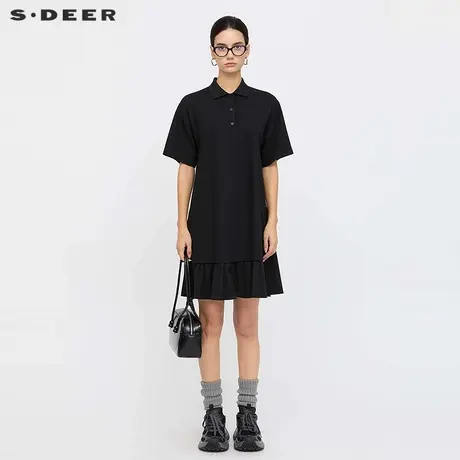 sdeer圣迪奥女装25年新品学院风翻领拼接衬衫连衣裙S25261212图片