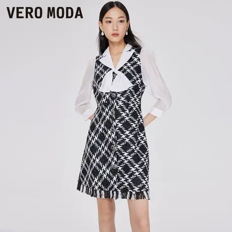 Vero Moda奥莱连衣裙子秋冬清仓七分袖气质小香风格纹短裙女流行图片
