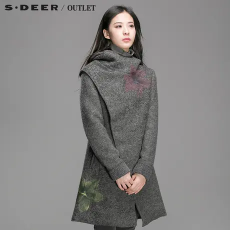 s.deer圣迪奥女装2016秋冬装毛呢大衣中长款外套S14481838图片