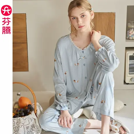芬腾女士睡衣春秋季纯棉圆领长袖套装抗静电卡通甜美休闲家居服图片