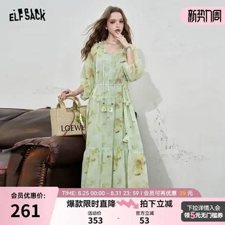 【江南絮语】妖精的口袋水墨印花连衣裙女2024夏新款收腰气质长裙图片