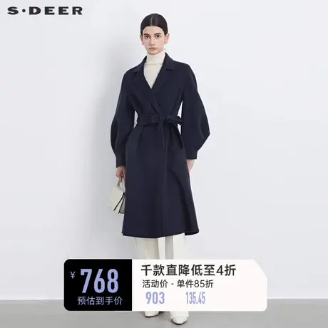 sdeer圣迪奥女装赫本风西装领收腰泡泡袖大衣S233Z2506图片