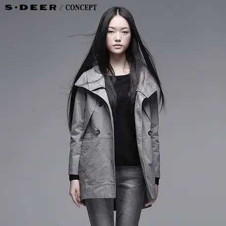 sdeer圣迪奥2014春装新款女式风衣立领双排扣大衣连帽风衣3381831图片