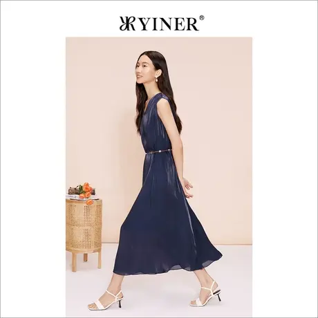 YINER音儿女装夏季法式优雅气质V领修身无袖流光连衣裙图片