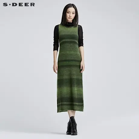 sdeer圣迪奥女装2018冬装轻薄肌理线晕染长款针织背心S16483550图片