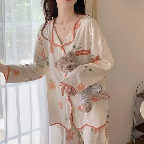 南极人睡衣女纯棉春秋款长袖长裤甜美网红风家居服套装可外穿新款商品大图