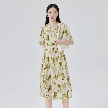 艾莱依商场同款夏季修身显瘦时尚气质长裙V领设计法式连衣裙清仓图片