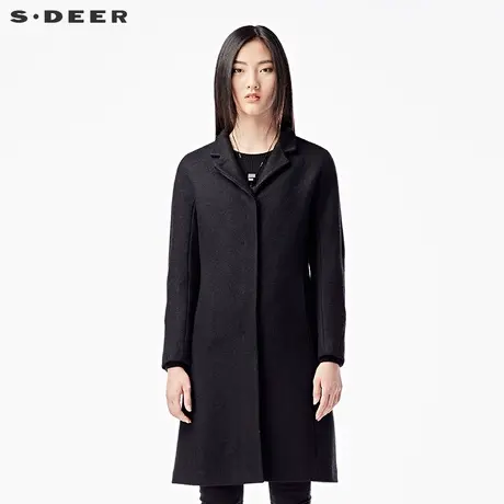 sdeer圣迪奥女装冬装暗扣翻领长款修身羊毛毛呢大衣外套S16481899图片