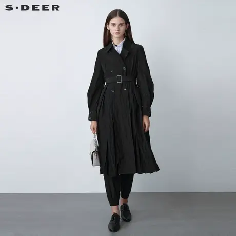 sdeer圣迪奥翻领双排扣肌理收腰长款风衣外套女S22161802图片
