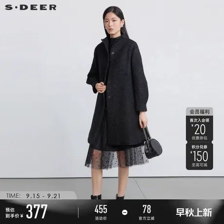 sdeer圣迪奥冬装女装立领肌理收腰长款毛呢大衣S224Z2324图片