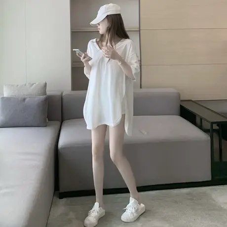 大码宽松夏装中长款短袖T恤女ins超火网红韩版体恤上衣200斤胖mm商品大图