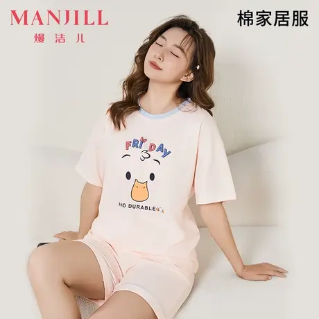 熳洁儿夏季女款甜美可爱涂鸦短袖短裤套装可外穿睡衣夏天家居服图片