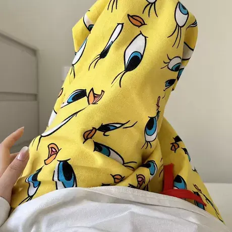 卡通黄色翠迪鸟全棉磨毛抽绳睡裤宽松舒适家居裤遛弯裤女春秋外穿图片