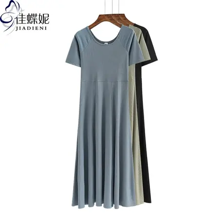 夏季新韩版双圆领修身加长款连衣裙打底内搭短袖体恤休闲女装图片