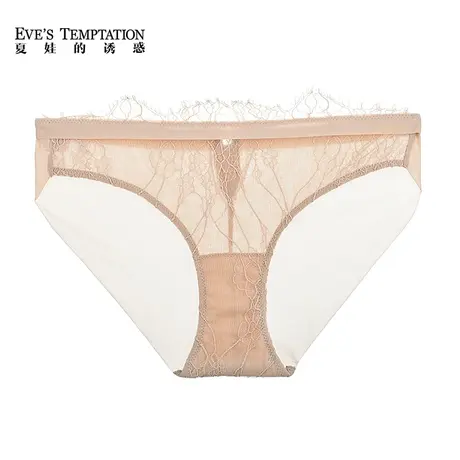 夏娃的诱惑奇艺蕾丝舒适透气内裤女夏纯棉裆底女士中腰平角裤薄款商品大图