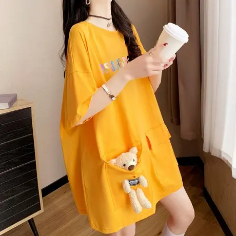 睡裙女夏季网红爆款2023洋气可爱小熊宽松短袖睡衣裙家居服连衣裙图片