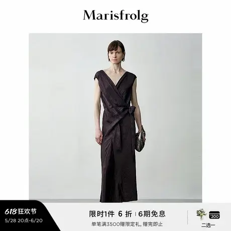 【轻礼系列】玛丝菲尔夏季时尚气质v领咖啡棕无袖连衣裙女图片