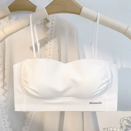 冰丝美背内衣女抹胸薄款无钢圈上托收副乳细肩带防走光无痕文胸罩图片