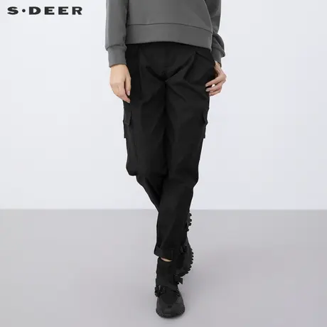 sdeer圣迪奥秋冬时尚个性立体口袋黑色工装长裤S21360831商品大图