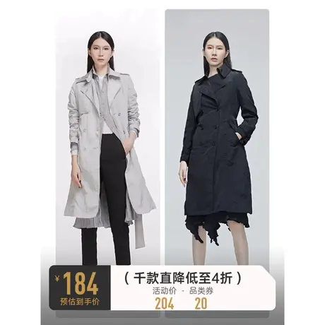 sdeer圣迪奥春秋翻领腰带收腰双排扣工装长款通勤风衣女S20181703图片