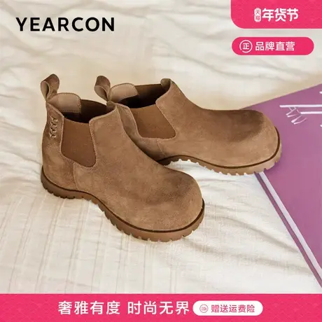 意尔康切尔西靴女2025新款冬季加绒保暖袋鼠鞋烟筒靴内增高短靴女商品大图