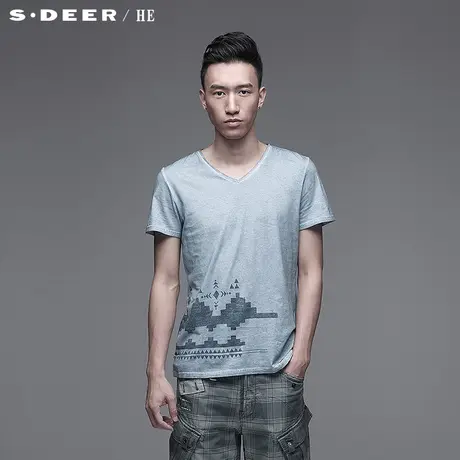 sdeerhe 圣迪奥 专柜正品 男装夏 民族休闲男士短袖T恤3270108图片