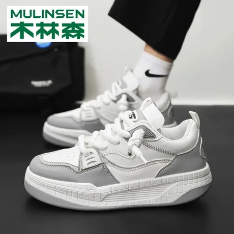 木林森男鞋春季防滑耐磨运动休闲厚底滑板鞋青少年高级感面包潮鞋图片