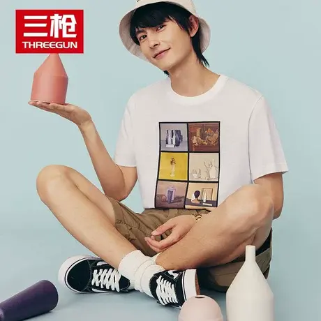 三枪情侣全棉短袖2024新品丝感纯棉男女士休闲T恤世界名画联名款图片