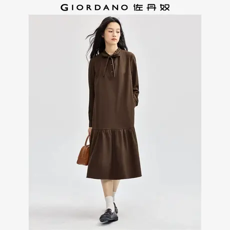 佐丹奴裙子女装磨毛领带荷叶边小立领梭织鱼尾连衣裙 05464710图片