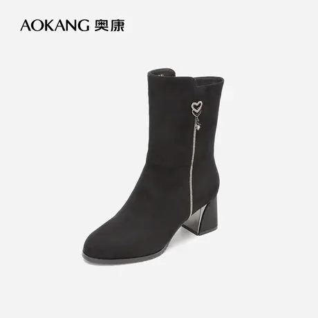 【门店发货】奥康女鞋 冬季新款潮流百搭舒适时尚休闲女士中筒靴商品大图