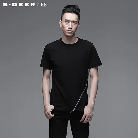 sdeerhe圣迪奥男装专柜正品夏简约拉链装饰男士短袖T恤 3270133图片