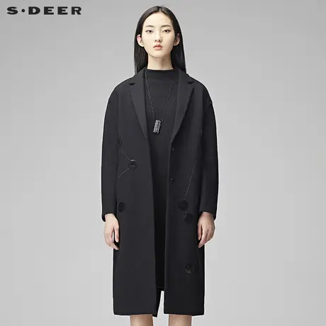 【预售】sdeer圣迪奥2018冬装光泽亮片长款毛呢大衣女S17481899图片
