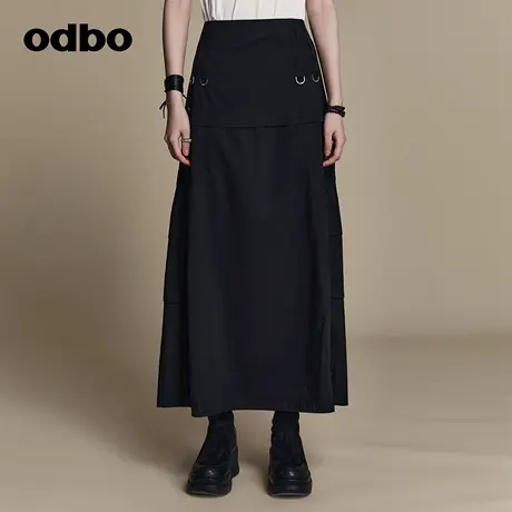 odbo/欧迪比欧原创黑白设计街头百搭黑色半身裙女夏季新款图片