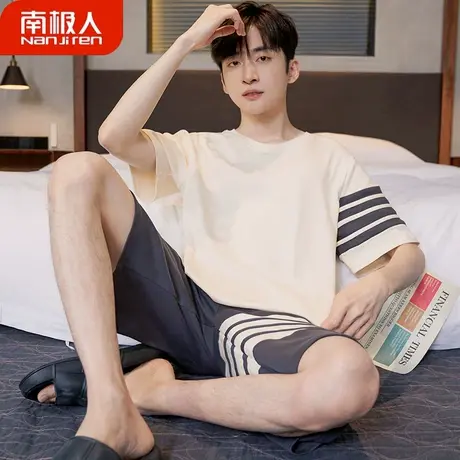 男士睡衣男款夏款2023年新款纯棉夏天男式男生短袖条纹家居服夏季商品大图