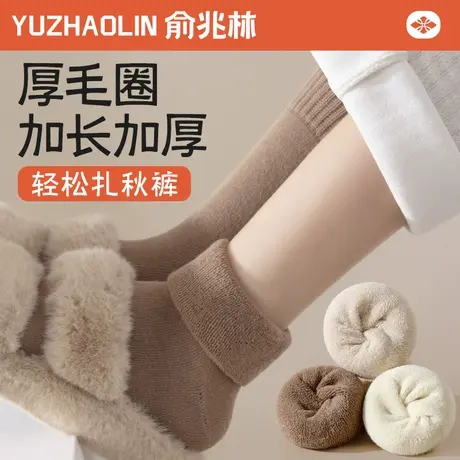 袜子女士中筒袜2024秋冬季加绒加厚保暖毛圈月子长袜冬天长筒袜图片