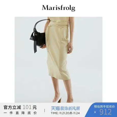 【商场同款】玛丝菲尔夏季新款浅卡色三醋酸交叠式系带半身裙图片