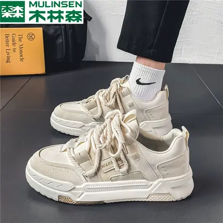 木林森秋季防滑男鞋2024新款爆款潮流厚底休闲平板鞋运动小白潮鞋图片