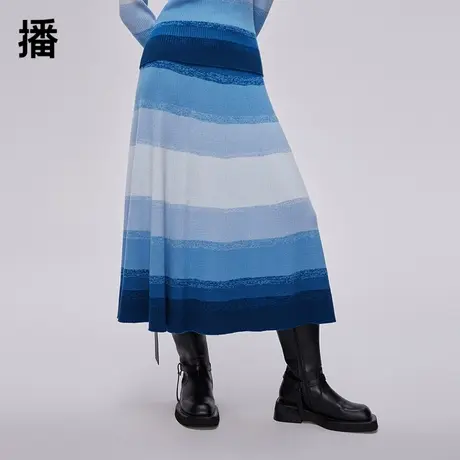 【播奥莱】【100%绵羊毛】播春新品商场同款渐变混色纱线针织半裙图片