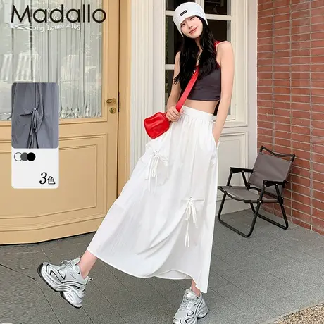 a字裙子白色半身裙女2025新款夏季垂坠感小个子长款高腰系带长裙图片