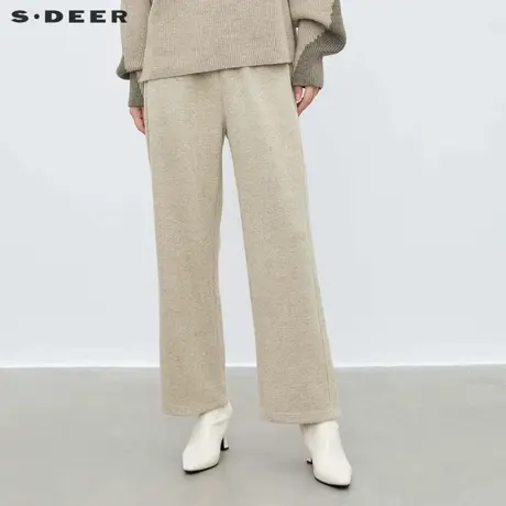 sdeer圣迪奥冬季女装松紧抽绳插袋直筒针织长裤S23480801商品大图