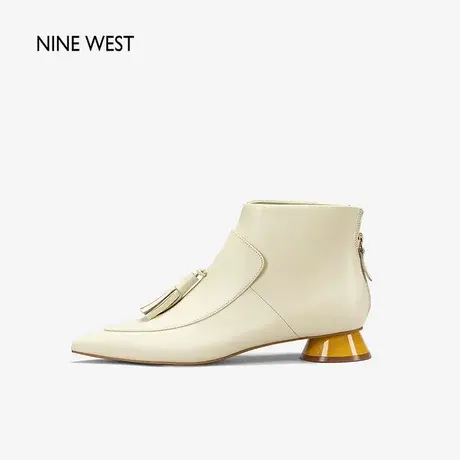Nine West/玖熙尖头短靴女冬新款低跟靴子流苏圆鼓跟切尔西时装靴图片