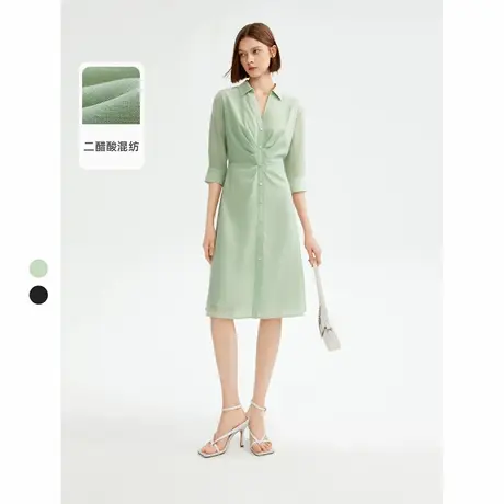 朗姿气质衬衫裙法式高级感裙子夏季新款polo领中长款醋酸连衣裙女图片