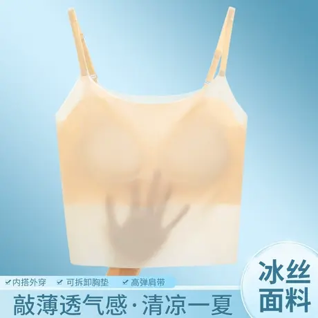 美背吊带小背心带胸垫女士内搭夏季超薄款冰丝无痕防走光打底内衣图片