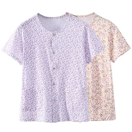 中老年睡衣女纯棉薄款妈妈开衫短袖上衣大码奶奶宽松对襟家居服夏商品大图