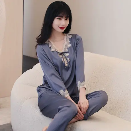 睡衣女夏季冰丝绸薄款2024年新款网红爆款高级感ins风春秋家居服图片