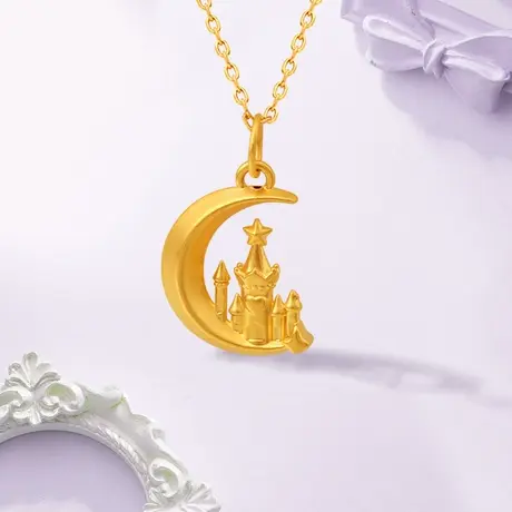 【李佳琦直播间】老庙黄金足金城堡挂坠项链在逃公主新品吊坠图片